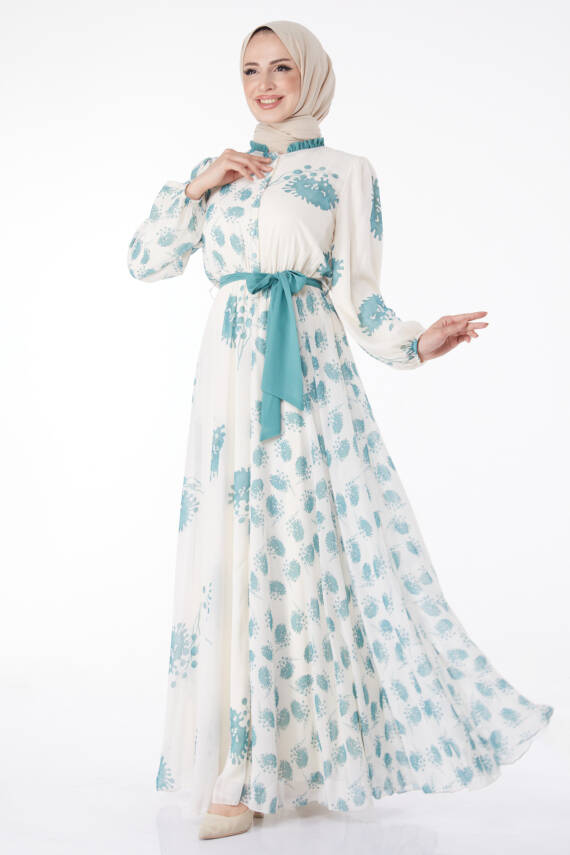 Kuşaklı Abiye Elbise Mint - 25204 - 1