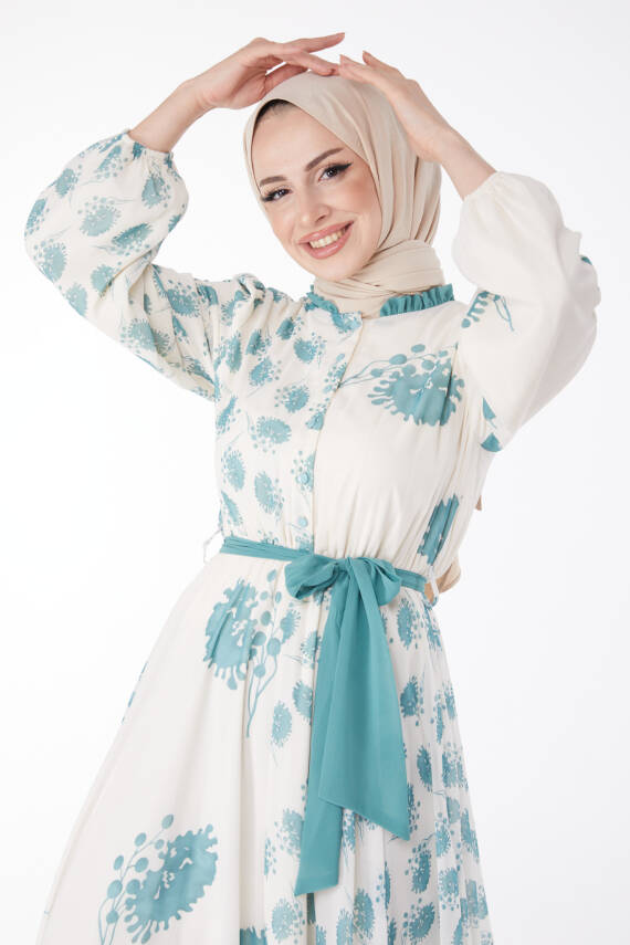 Kuşaklı Abiye Elbise Mint - 25204 - 2