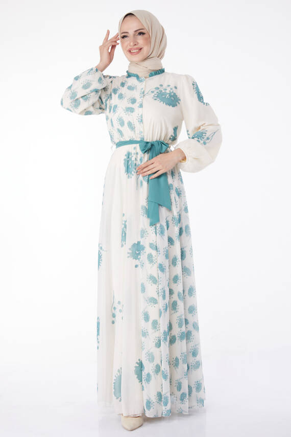 Kuşaklı Abiye Elbise Mint - 25204 - 3