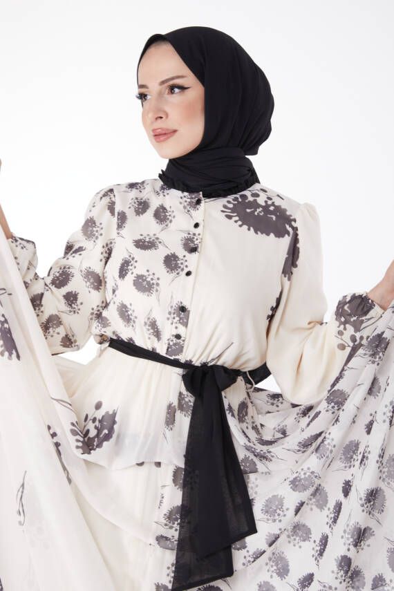 Kuşaklı Abiye Elbise Siyah - 25204 - 1