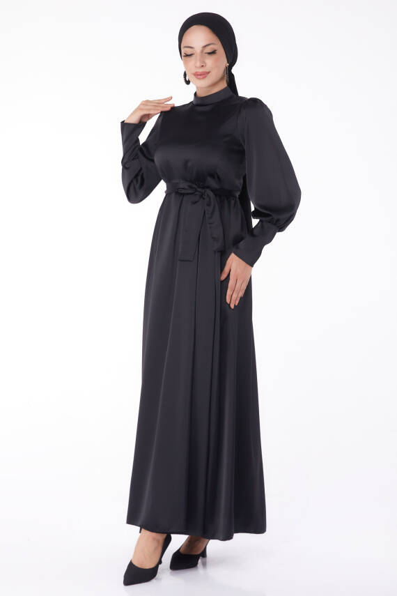 Kuşaklı Abiye Elbise Siyah - 26145 - 3