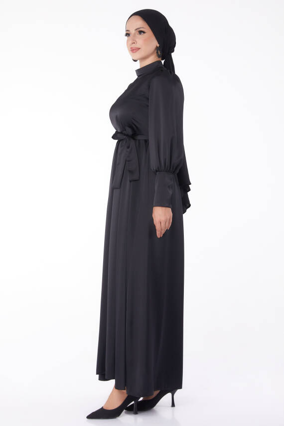Kuşaklı Abiye Elbise Siyah - 26145 - 4