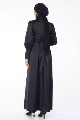 Kuşaklı Abiye Elbise Siyah - 26145 - 5