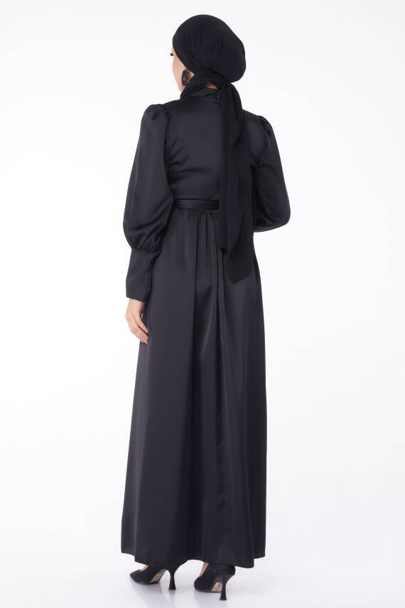 Kuşaklı Abiye Elbise Siyah - 26145 - 5