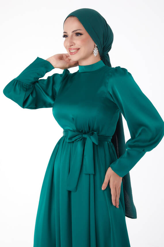 Kuşaklı Abiye Elbise Zümrüt - 26145 - 2