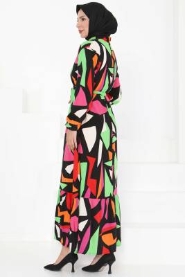 Kuşaklı Desenli Elbise Pembe - 27395 - 5