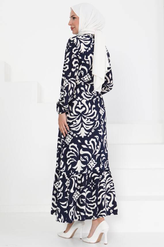 Kuşaklı Desenli Elbise Siyah - 27394 - 5