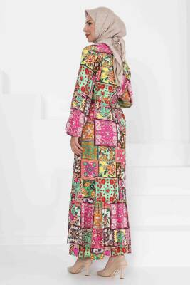 Kuşaklı Desenli Elbise Yesil - 27422 - 5