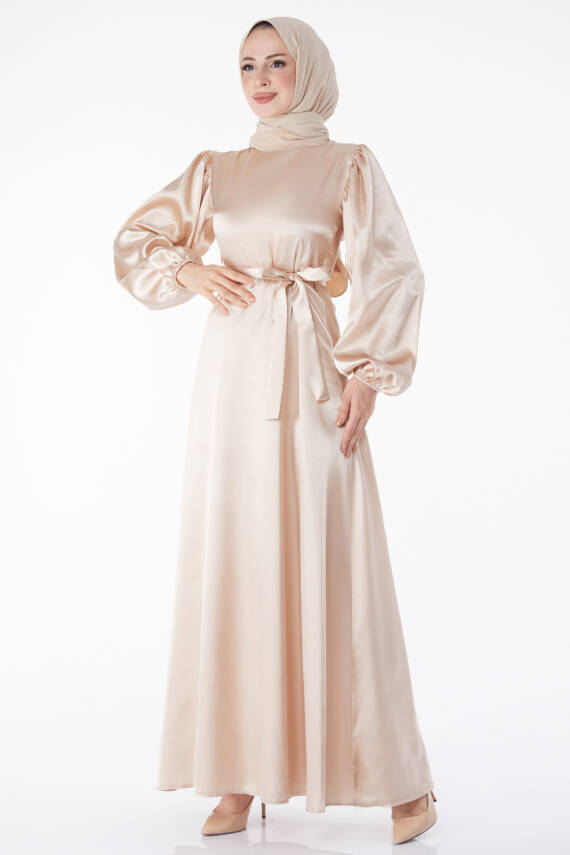 Kuşaklı Elbise Bej - 13160 - 2