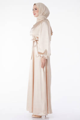 Kuşaklı Elbise Bej - 13160 - 4