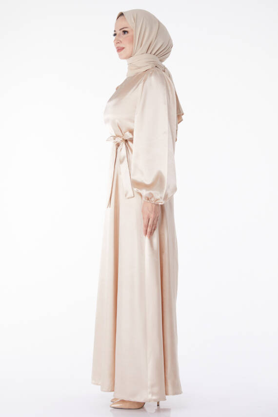 Kuşaklı Elbise Bej - 13160 - 4