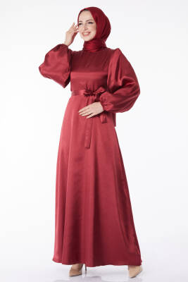 Kuşaklı Elbise Bordo - 13160 