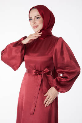 Kuşaklı Elbise Bordo - 13160 - 2
