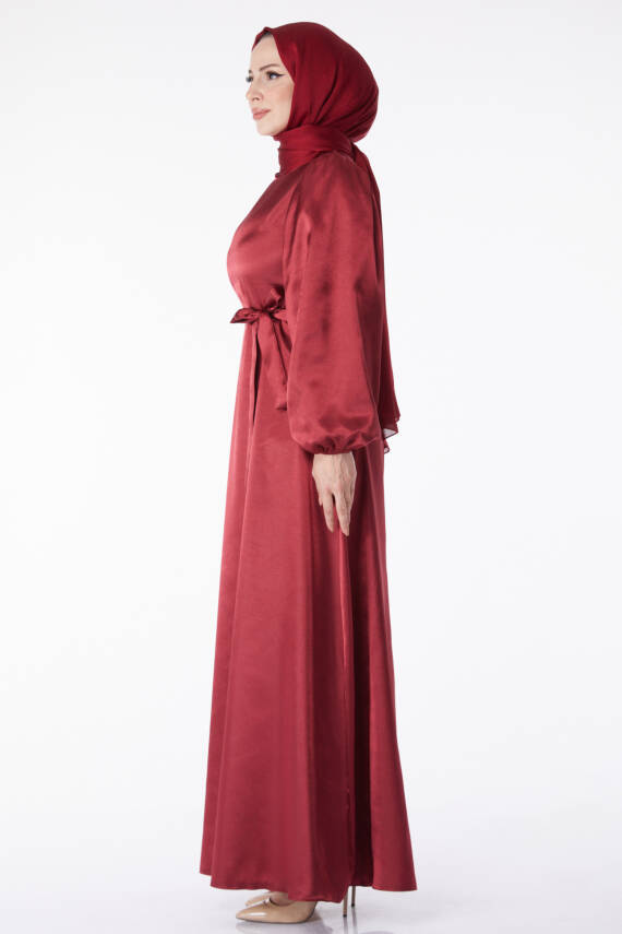 Kuşaklı Elbise Bordo - 13160 - 4