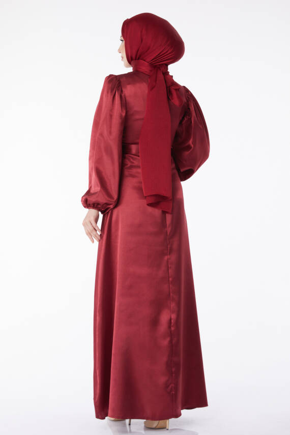 Kuşaklı Elbise Bordo - 13160 - 5