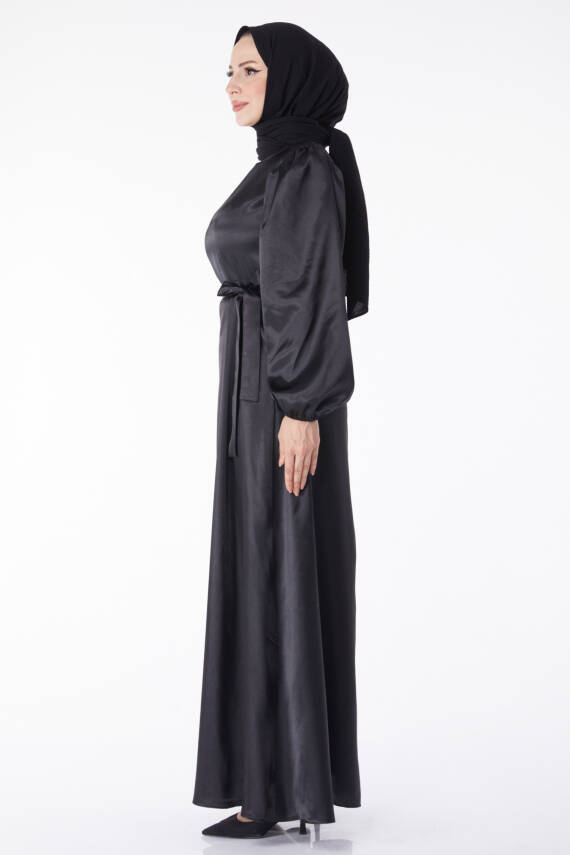 Kuşaklı Elbise Siyah - 13160 - 3