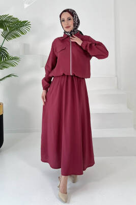 Lastikli Etekli Takım Bordo - 27011 - 1