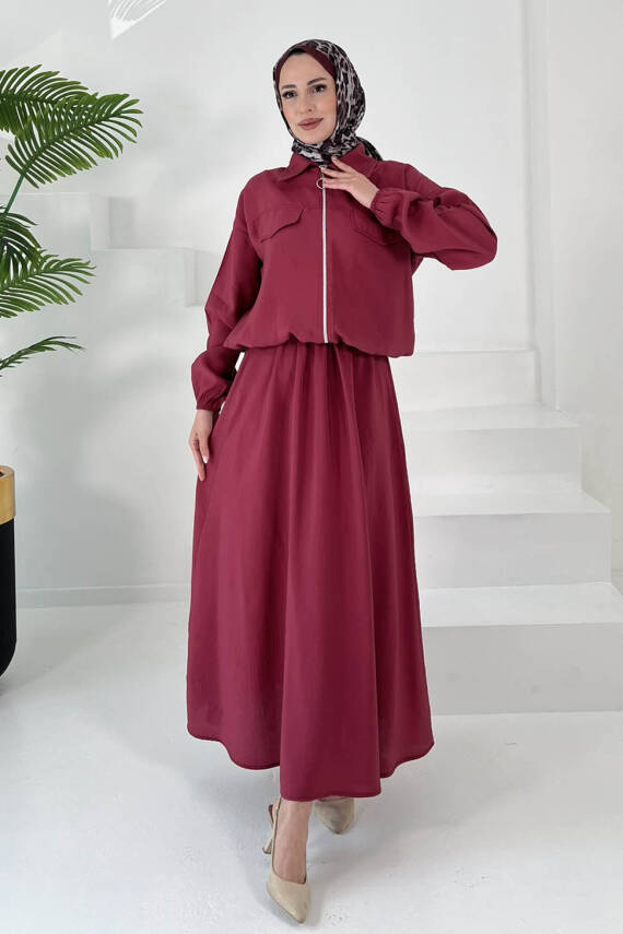 Lastikli Etekli Takım Bordo - 27011 - 1