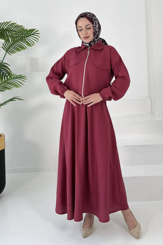 Lastikli Etekli Takım Bordo - 27011 - 2
