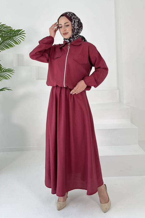Lastikli Etekli Takım Bordo - 27011 - 5