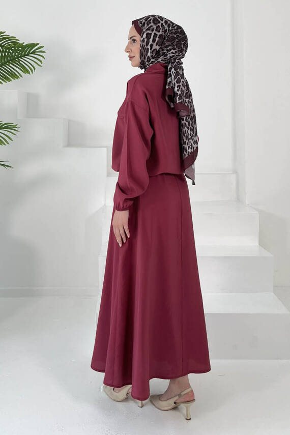 Lastikli Etekli Takım Bordo - 27011 - 6
