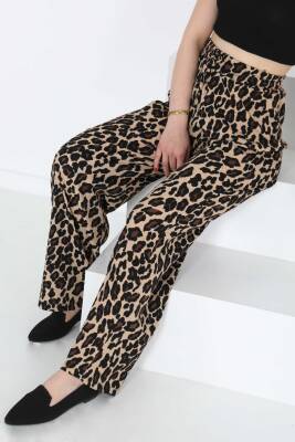 Leopar Desenli Lastikli Pantolon Vizon - 27129 - 1