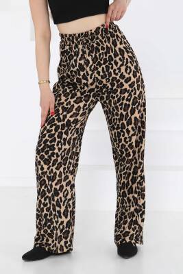 Leopar Desenli Lastikli Pantolon Vizon - 27129 - 2