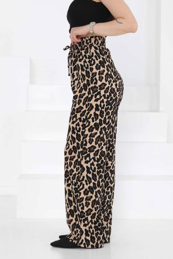 Leopar Desenli Lastikli Pantolon Vizon - 27129 - 3