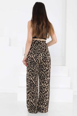 Leopar Desenli Lastikli Pantolon Vizon - 27129 - 5