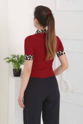 Leopar Yakalı Crop Bordo - 27136 - 8