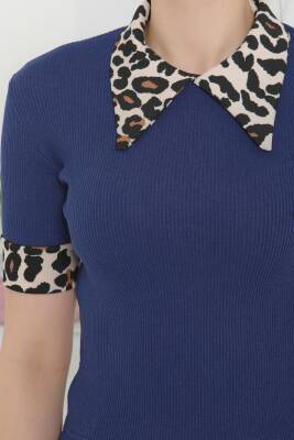 Leopar Yakalı Crop Lacivert - 27136 - 5