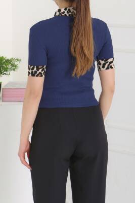 Leopar Yakalı Crop Lacivert - 27136 - 6