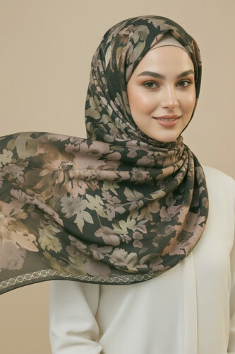 Midnight Bloom Serisi Pamuk Şal Haki - 27986-HAKI