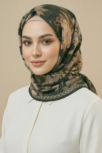 Midnight Bloom Serisi Pamuk Şal Haki - 27986-HAKI - 2