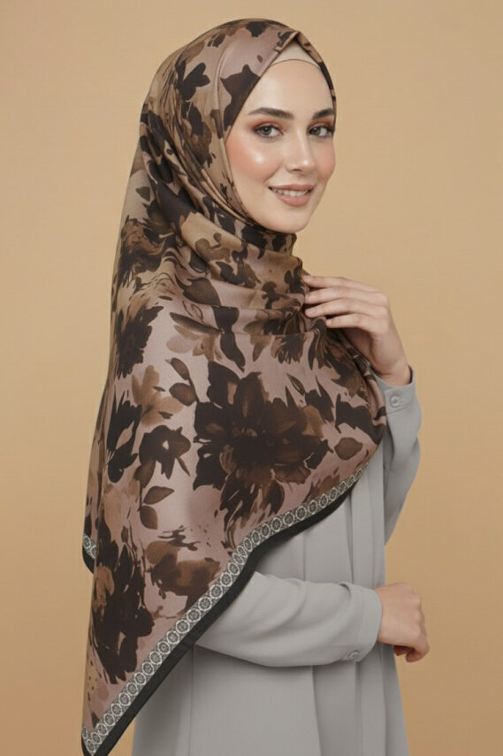 Midnight Bloom Serisi Pamuk Şal Kahve - 27986-KAHVE - 1