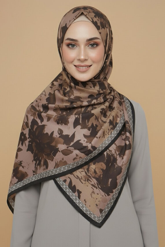 Midnight Bloom Serisi Pamuk Şal Kahve - 27986-KAHVE - 2