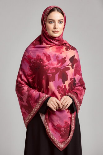 Midnight Bloom Serisi Pamuk Şal Kirmizi - 27986-KIRMIZI