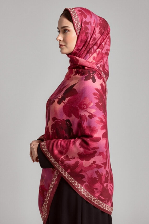 Midnight Bloom Serisi Pamuk Şal Kirmizi - 27986-KIRMIZI - 2