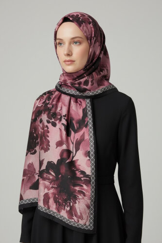 Midnight Bloom Serisi Pamuk Şal Mercan - 27986-MERCAN - 2