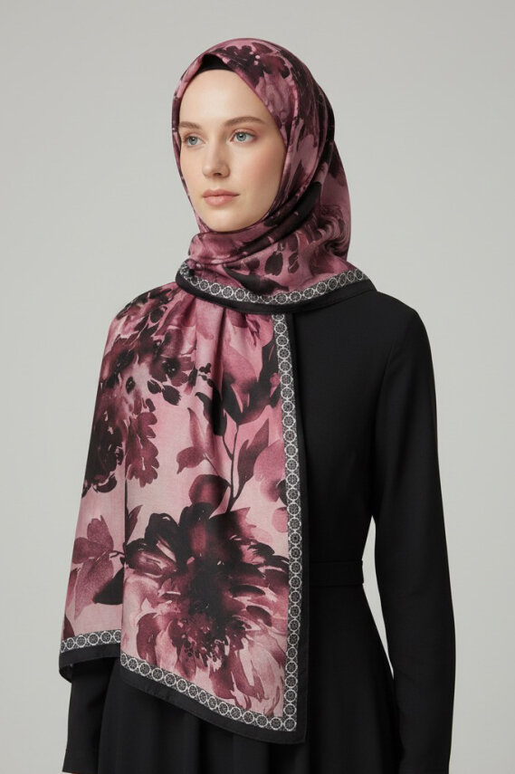 Midnight Bloom Serisi Pamuk Şal Mercan - 27986-MERCAN - 2