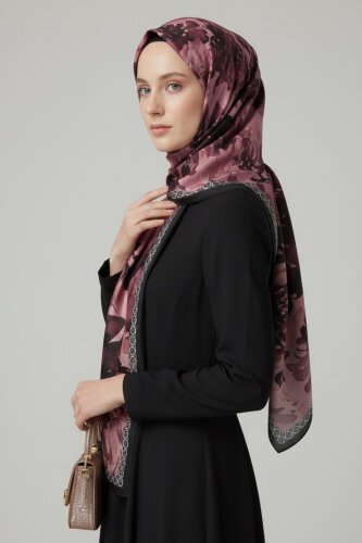 Midnight Bloom Serisi Pamuk Şal Mercan - 27986-MERCAN - 3