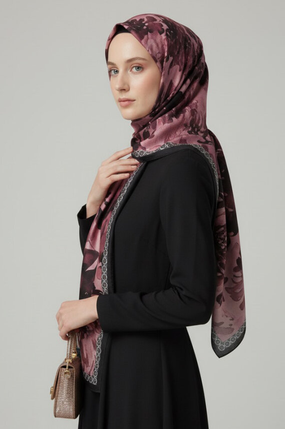 Midnight Bloom Serisi Pamuk Şal Mercan - 27986-MERCAN - 3