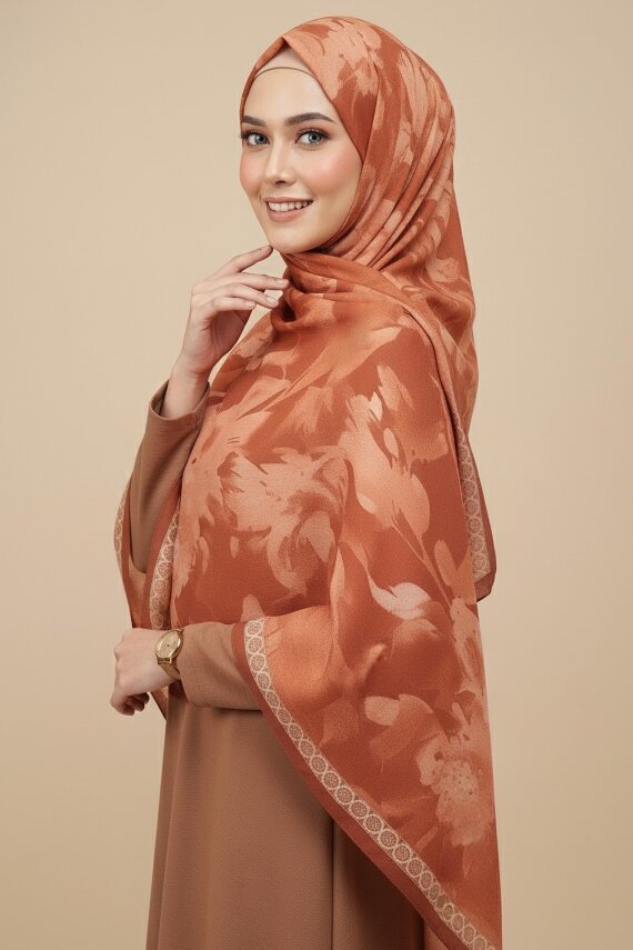 Midnight Bloom Serisi Pamuk Şal Oranj - 27986-ORANJ - 1