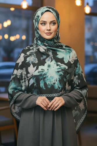 Midnight Bloom Serisi Pamuk Şal Petrol - 27986-PETROL