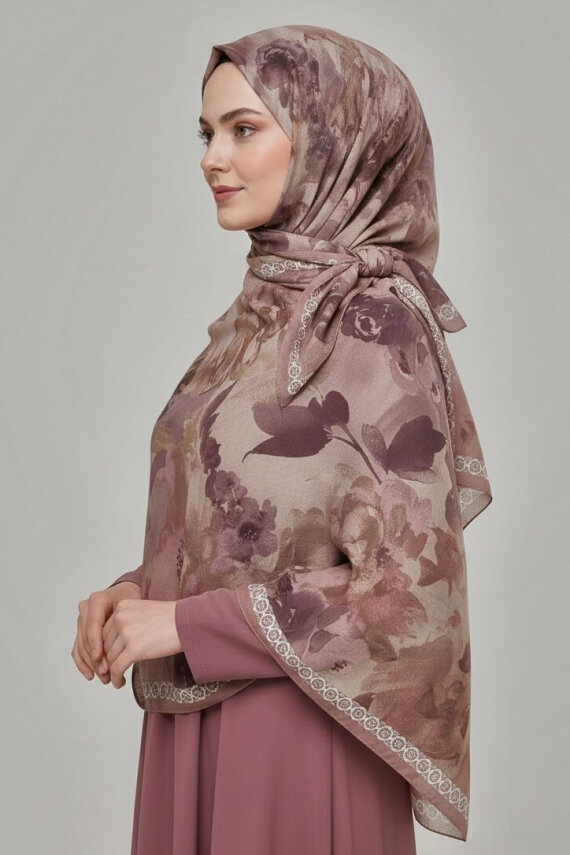 Midnight Bloom Serisi Pamuk Şal Vizon - 27986-VIZON - 2