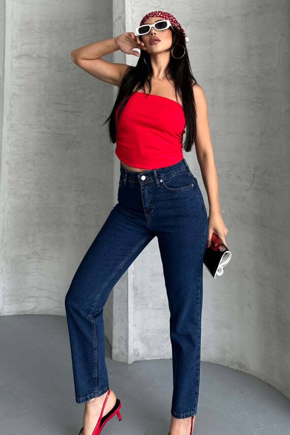 Mom Fit Kot Pantolon Koyu Mavi - 27301 - 1