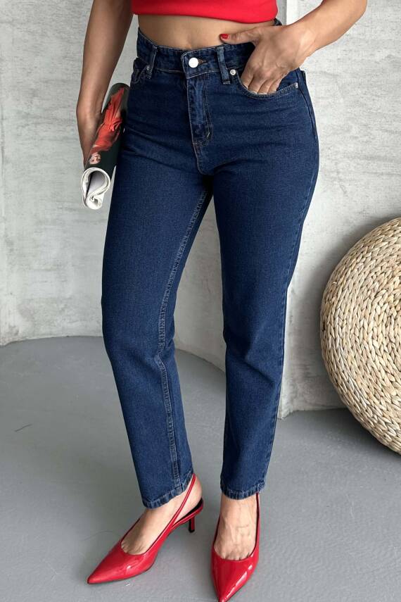Mom Fit Kot Pantolon Koyu Mavi - 27301 - 2