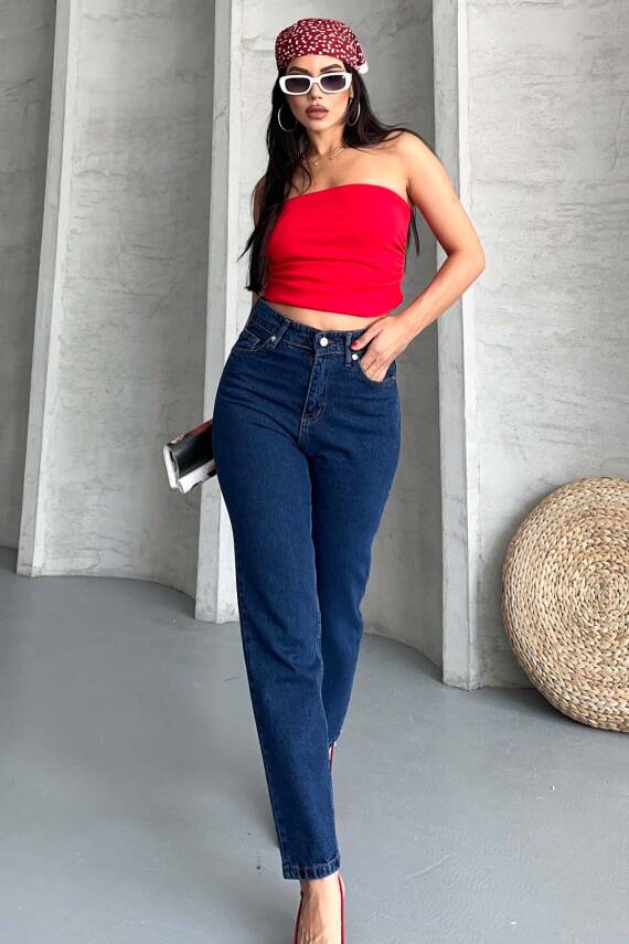 Mom Fit Kot Pantolon Koyu Mavi - 27301 - 3