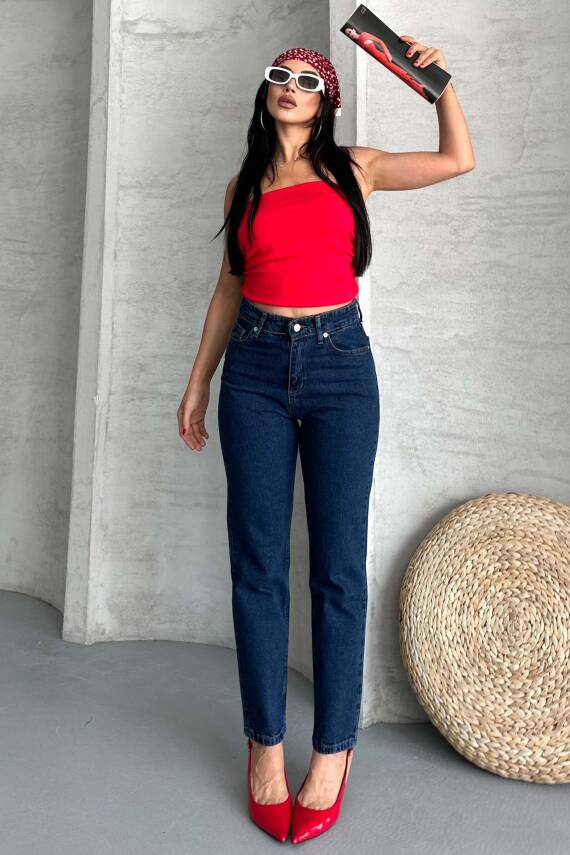 Mom Fit Kot Pantolon Koyu Mavi - 27301 - 4