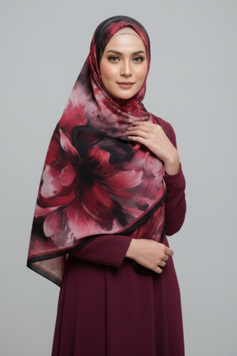 Mystic Flora Serisi Pamuk Şal Bordo - 27988-BORDO 